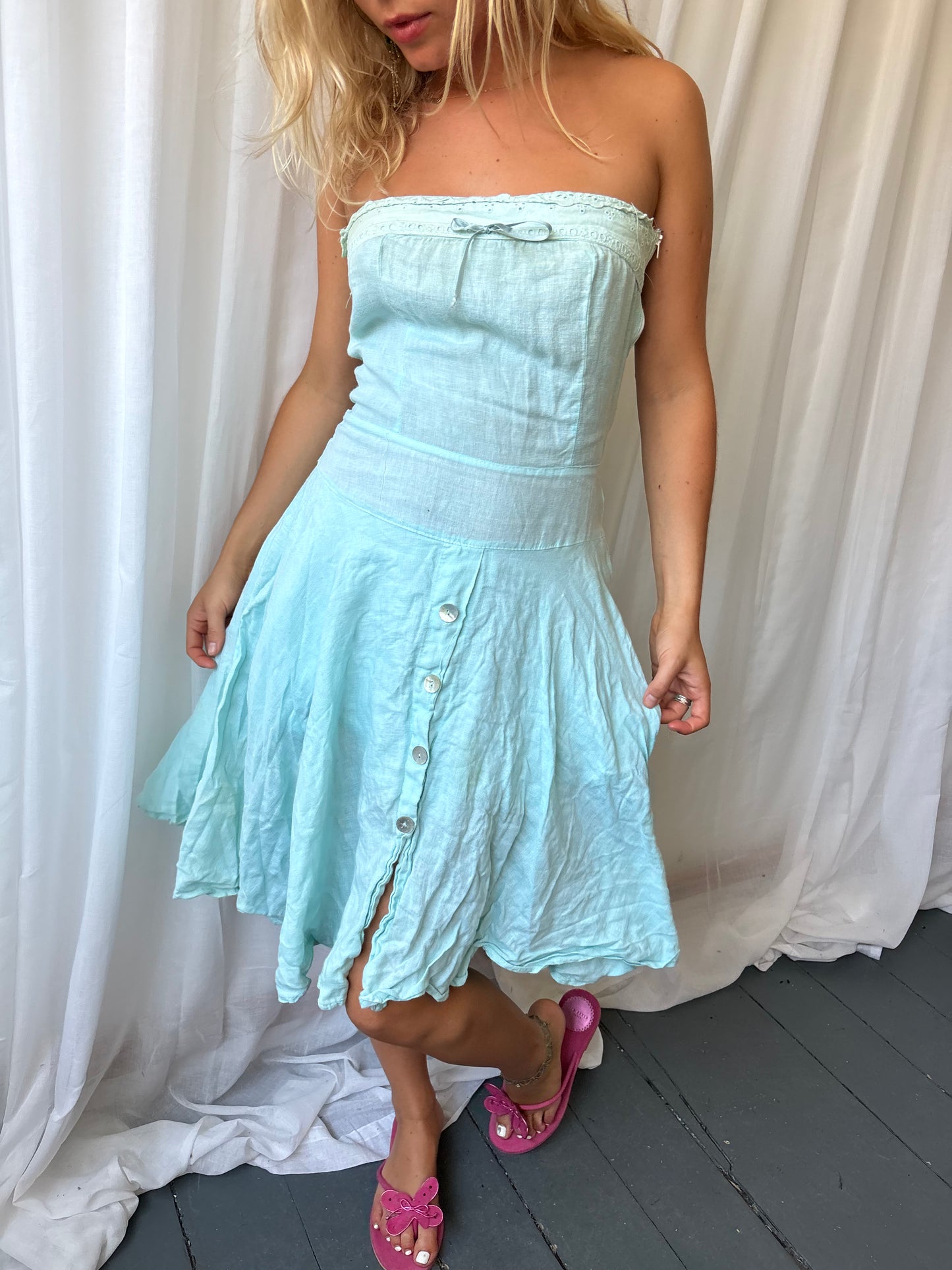 Rinascimento Aqua Linen Dress