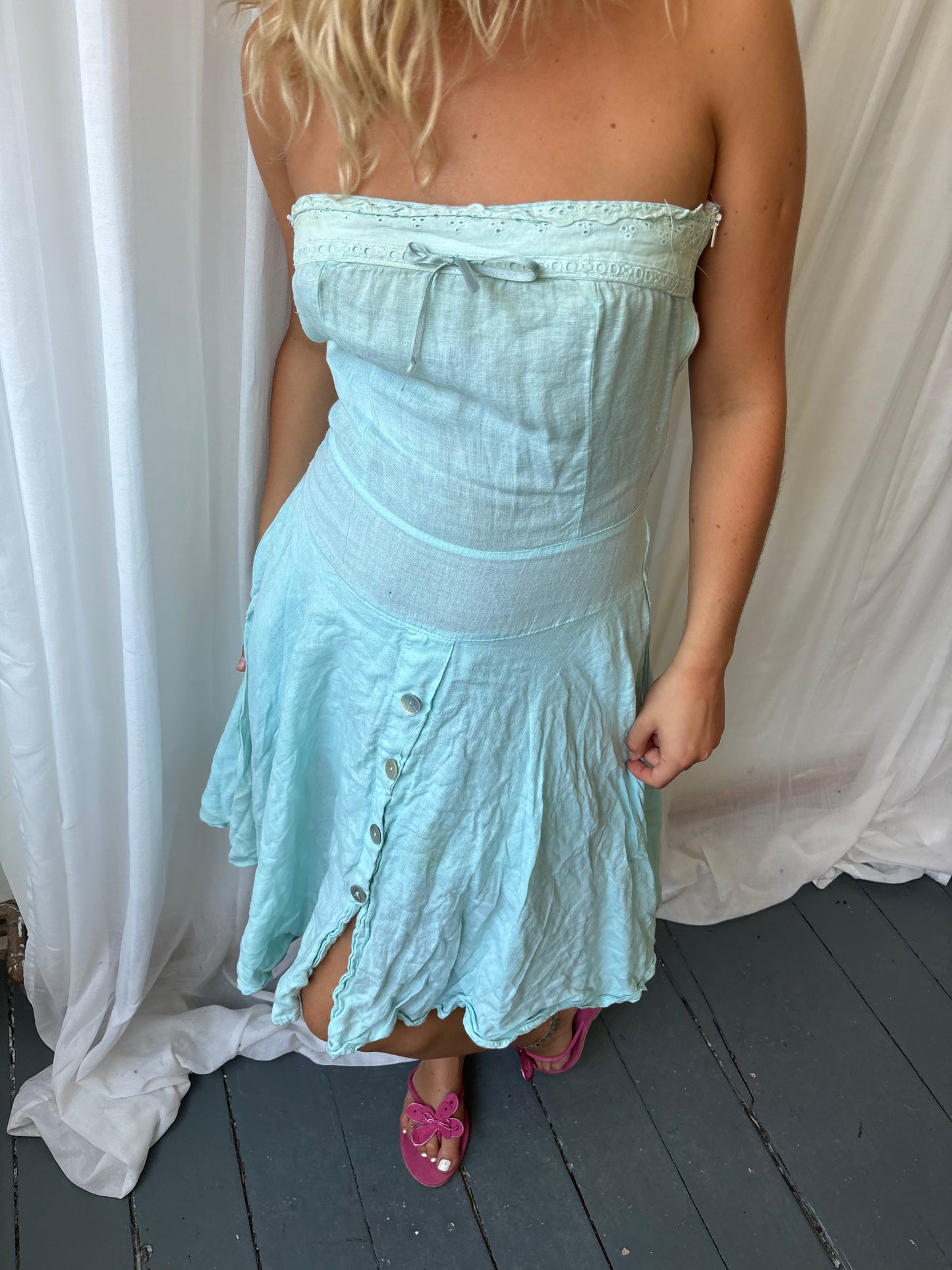 Rinascimento Aqua Linen Dress