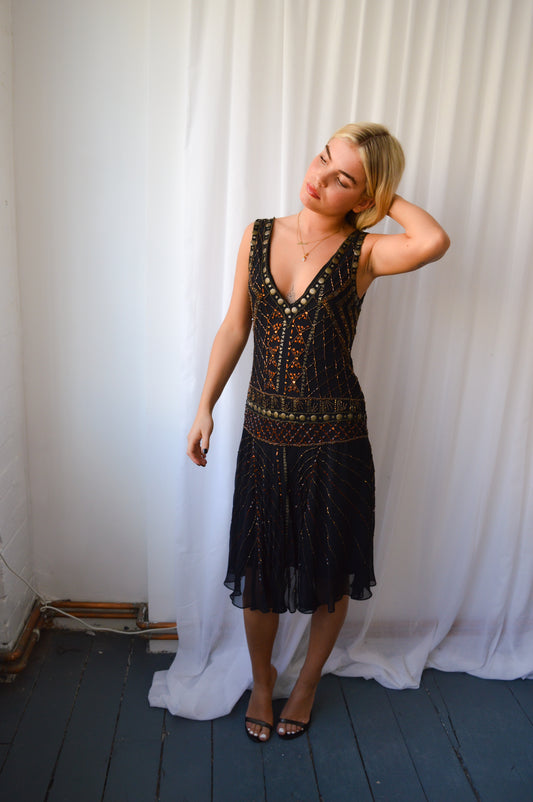 Vintage Black Beaded Dress