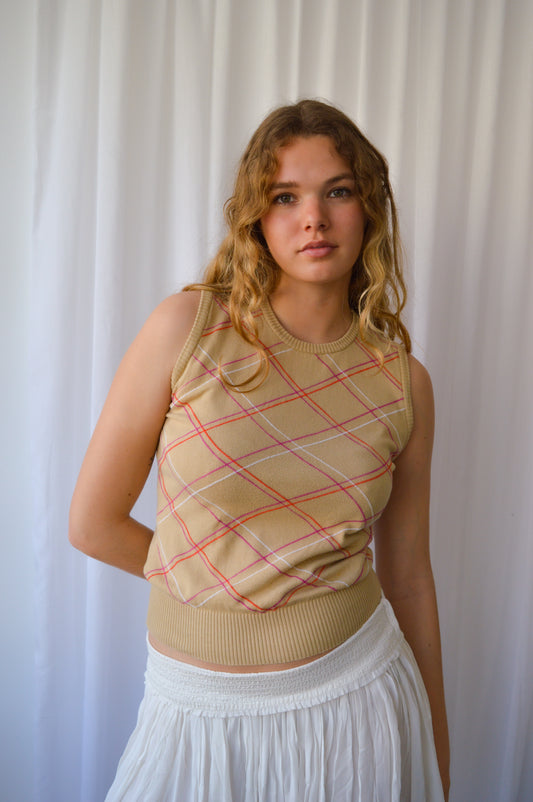 Sisley Beige Argyle Knit Vest