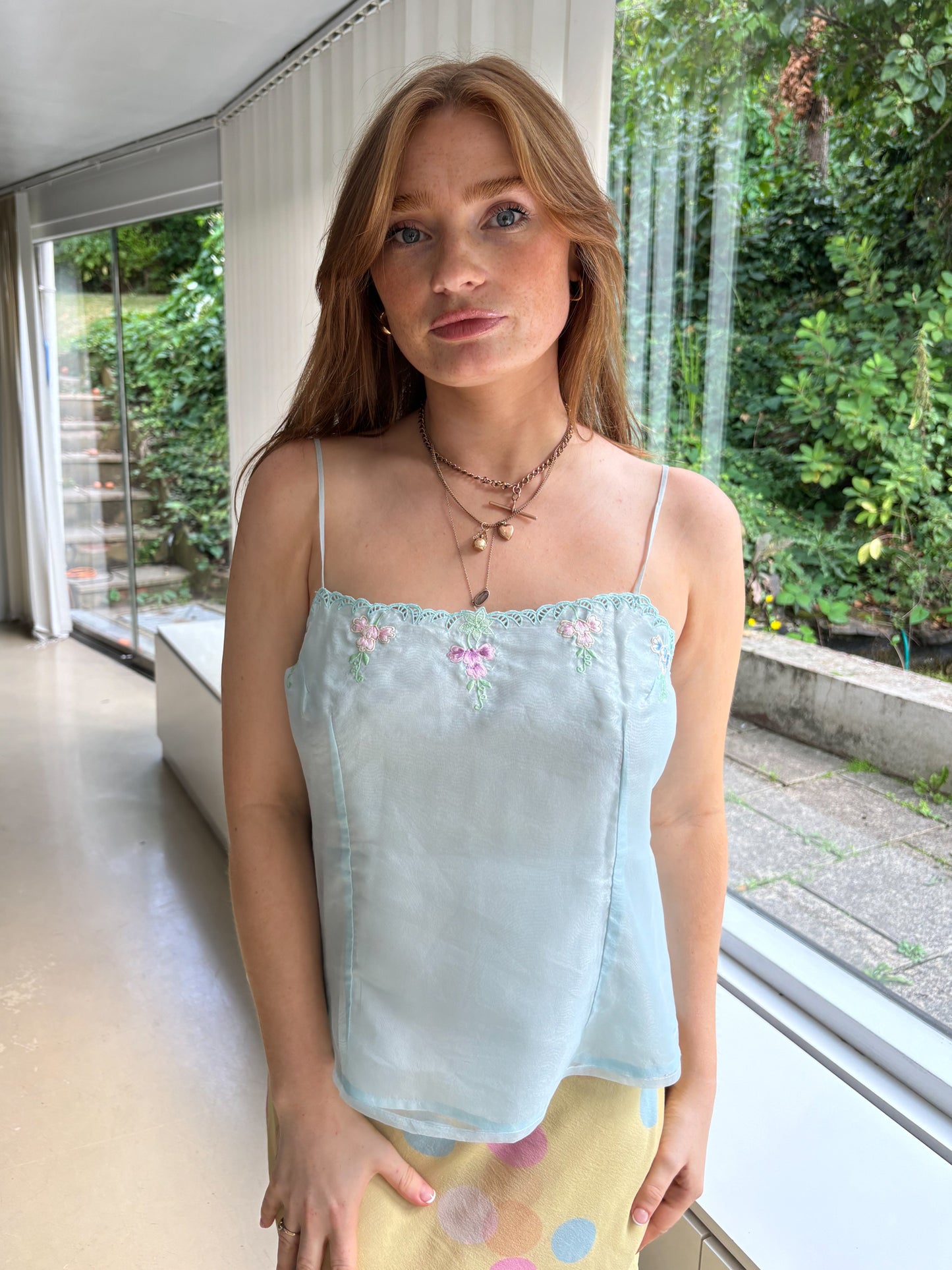 Vintage Blue Embroidered Cami