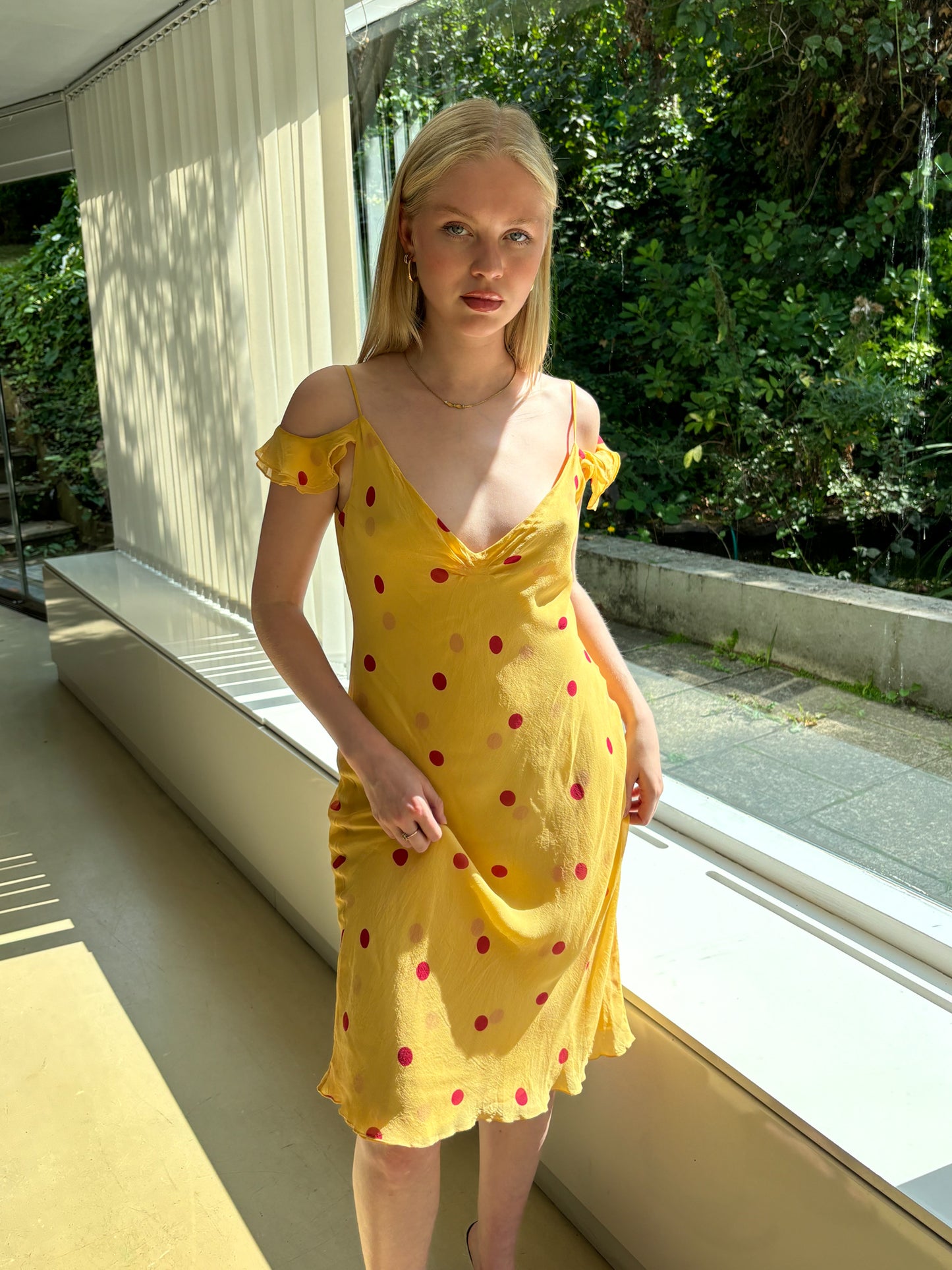 Hugo Buscati Silk Polka Dot Yellow Dress