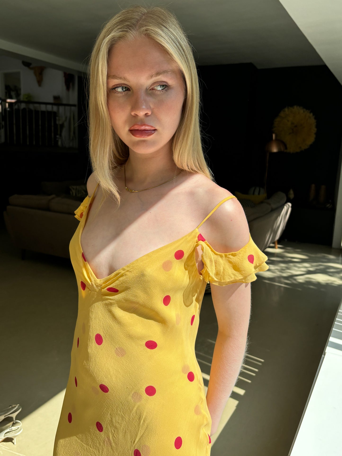 Hugo Buscati Silk Polka Dot Yellow Dress