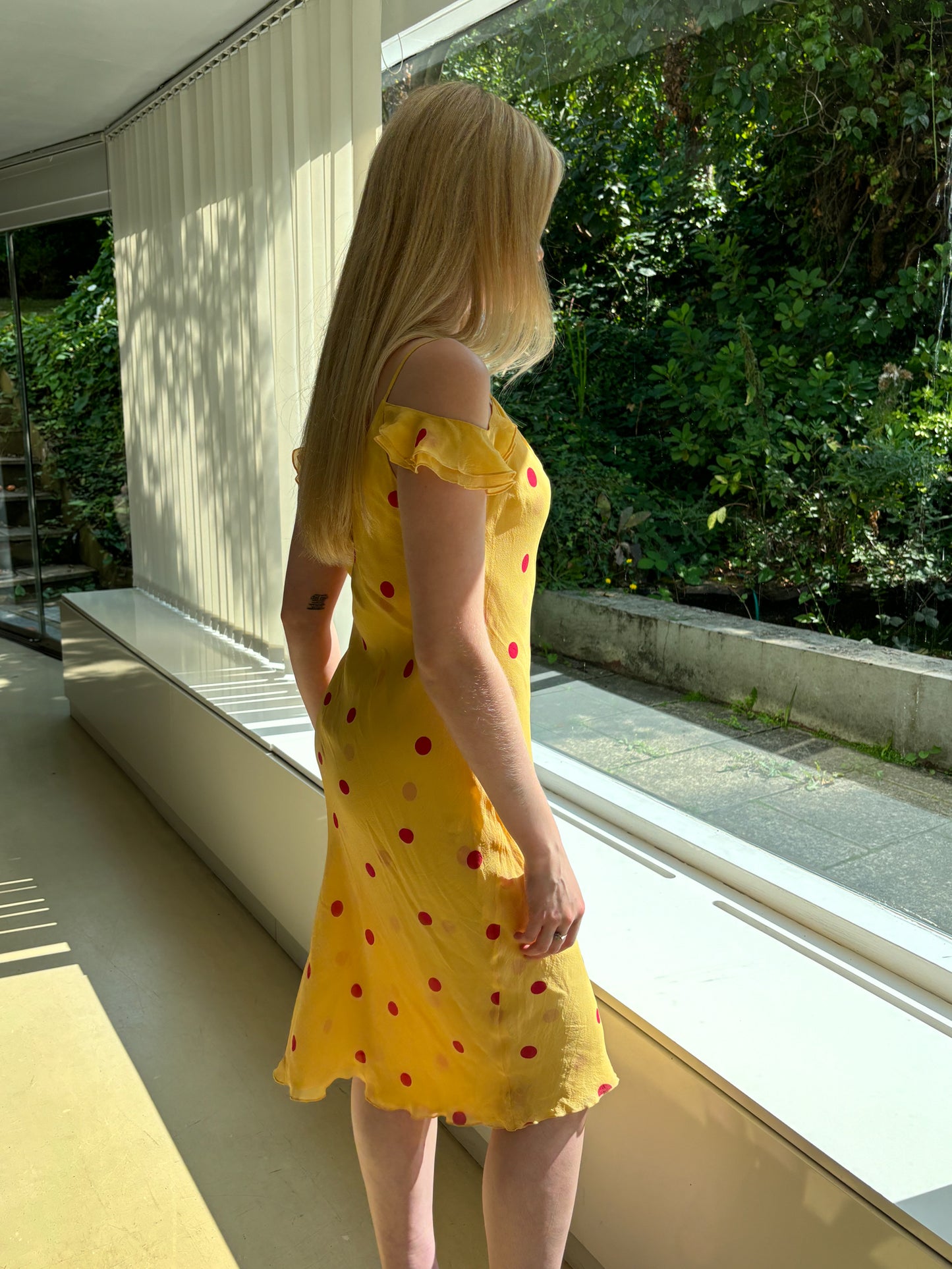 Hugo Buscati Silk Polka Dot Yellow Dress