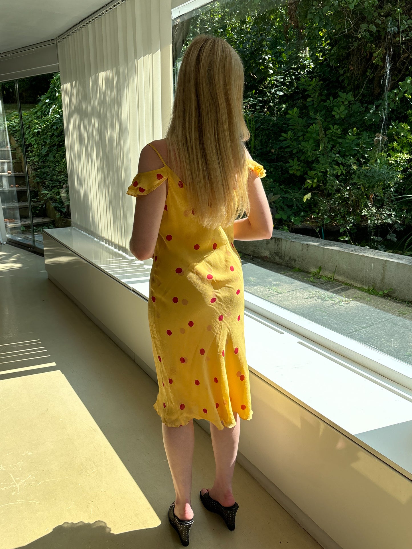 Hugo Buscati Silk Polka Dot Yellow Dress