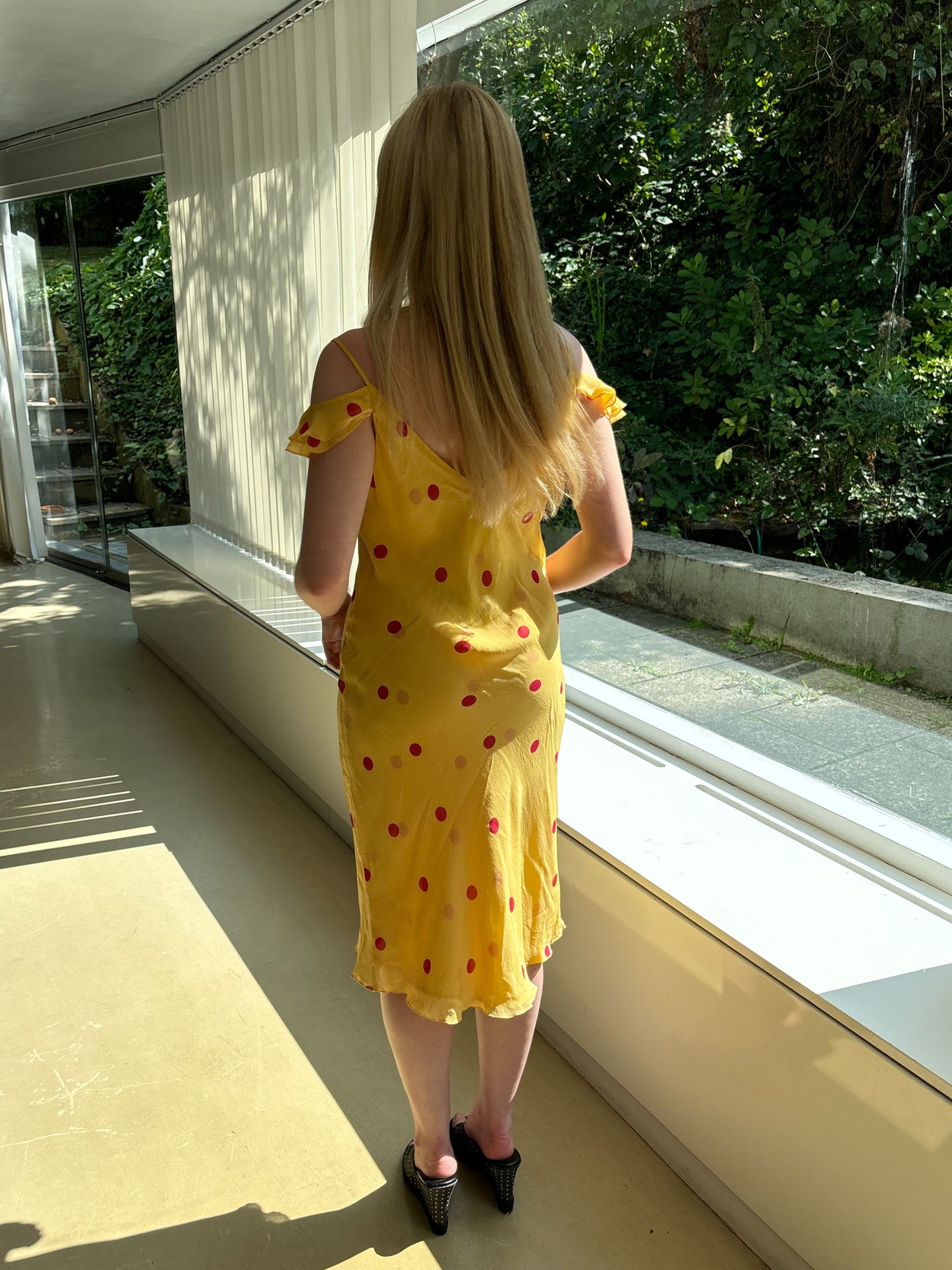 Hugo Buscati Silk Polka Dot Yellow Dress