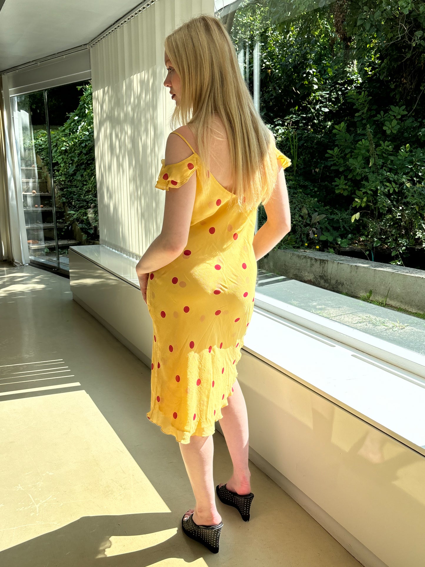 Hugo Buscati Silk Polka Dot Yellow Dress